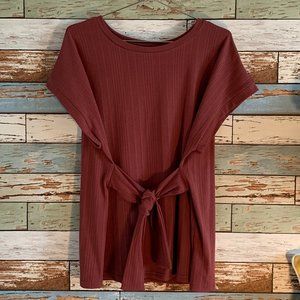 DREAMERS Wine Tie-Front Cap Sleeve Top Size Small
